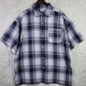 Vtg Caltop 3XL Blue & White Plaid Short Sleeve Button Up 90s Cholo Lowrider